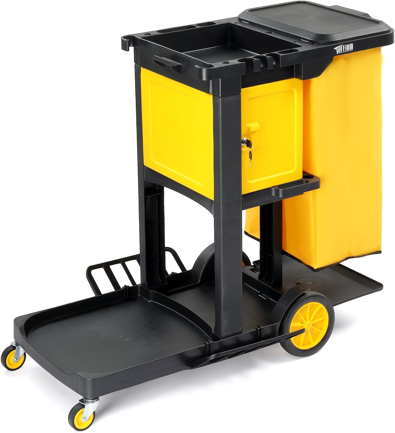 TUFFIOM Janitorial Cart with Key-Locking Cabinet for Cleaning
