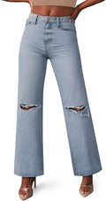KDF High Waisted Ripped Straight Leg Jeans for Women Style