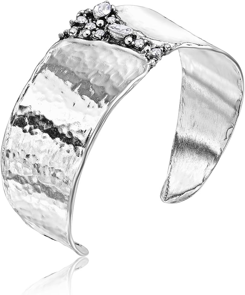 925 Sterling Silver Cuff Bracelet with Vintage Design and Zirconia