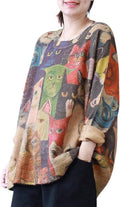 Women Christmas Sweater Oversized Pullover Cotton Wool - Cat Graphic