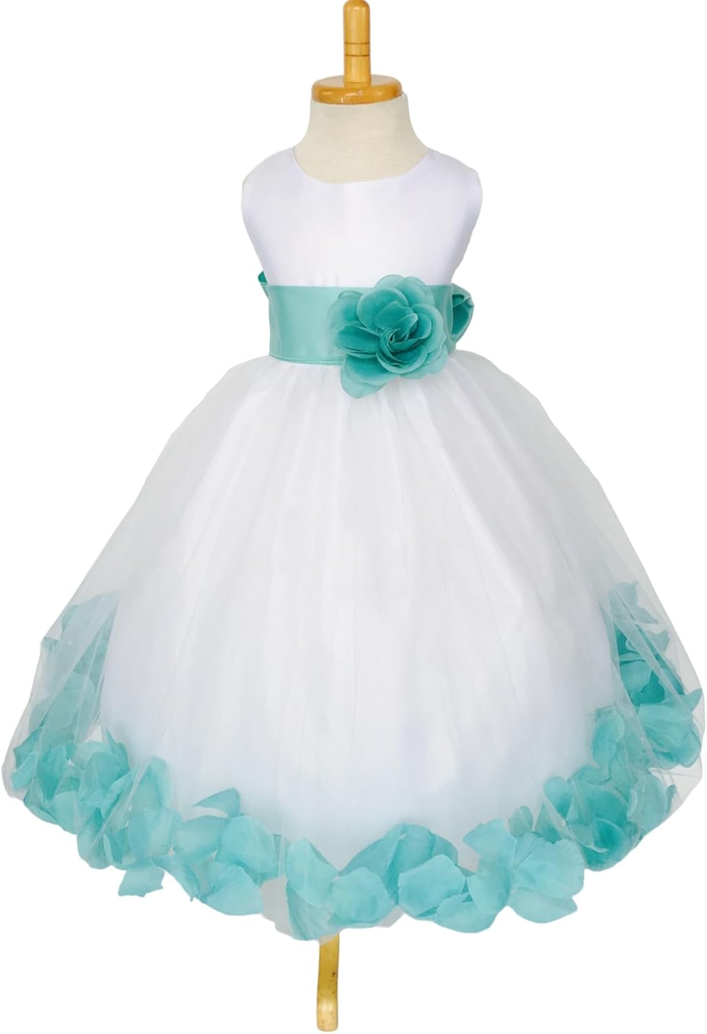 Rose Petal White Tulle Satin Flower Girl Gown for Special Events