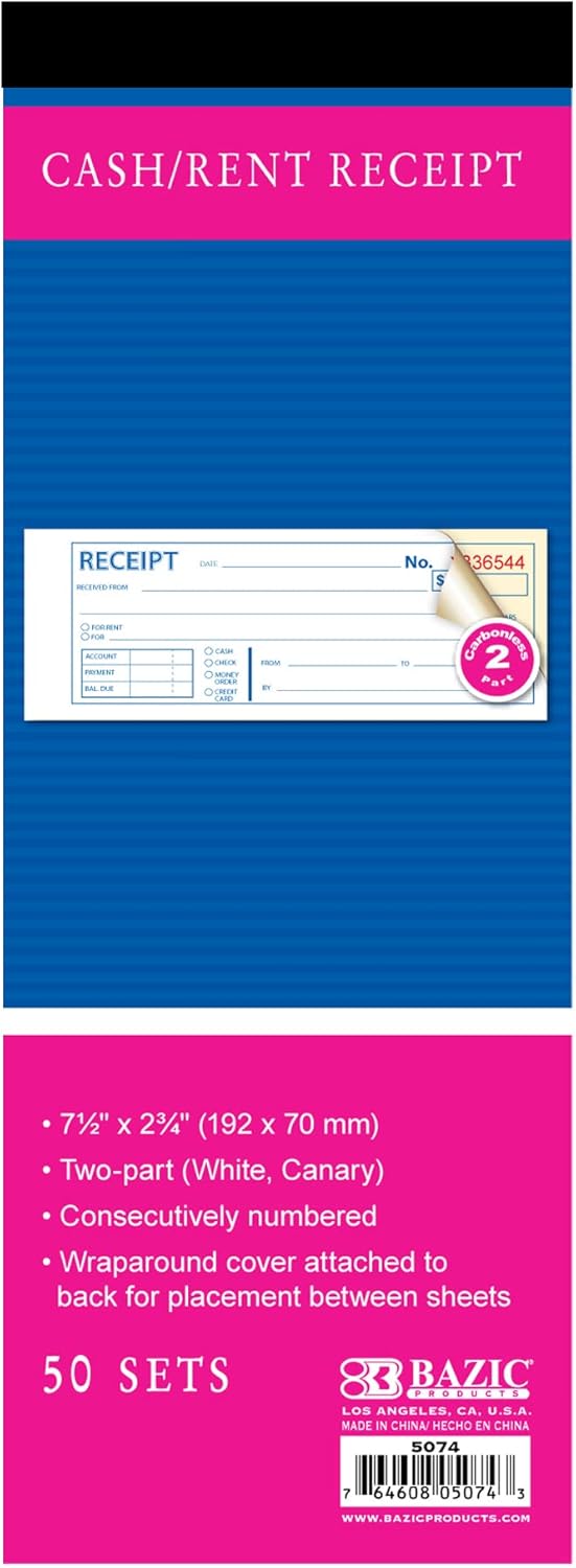 BAZIC Cash Money or Rent Receipt Book for Easy Record Keeping