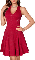 Glitter Sparkle V Neck Cocktail Dress - Sequin Backless Mini