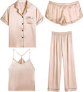 Ekouaer 4PCs Womens Satin Silky Pajama Set for Comfort
