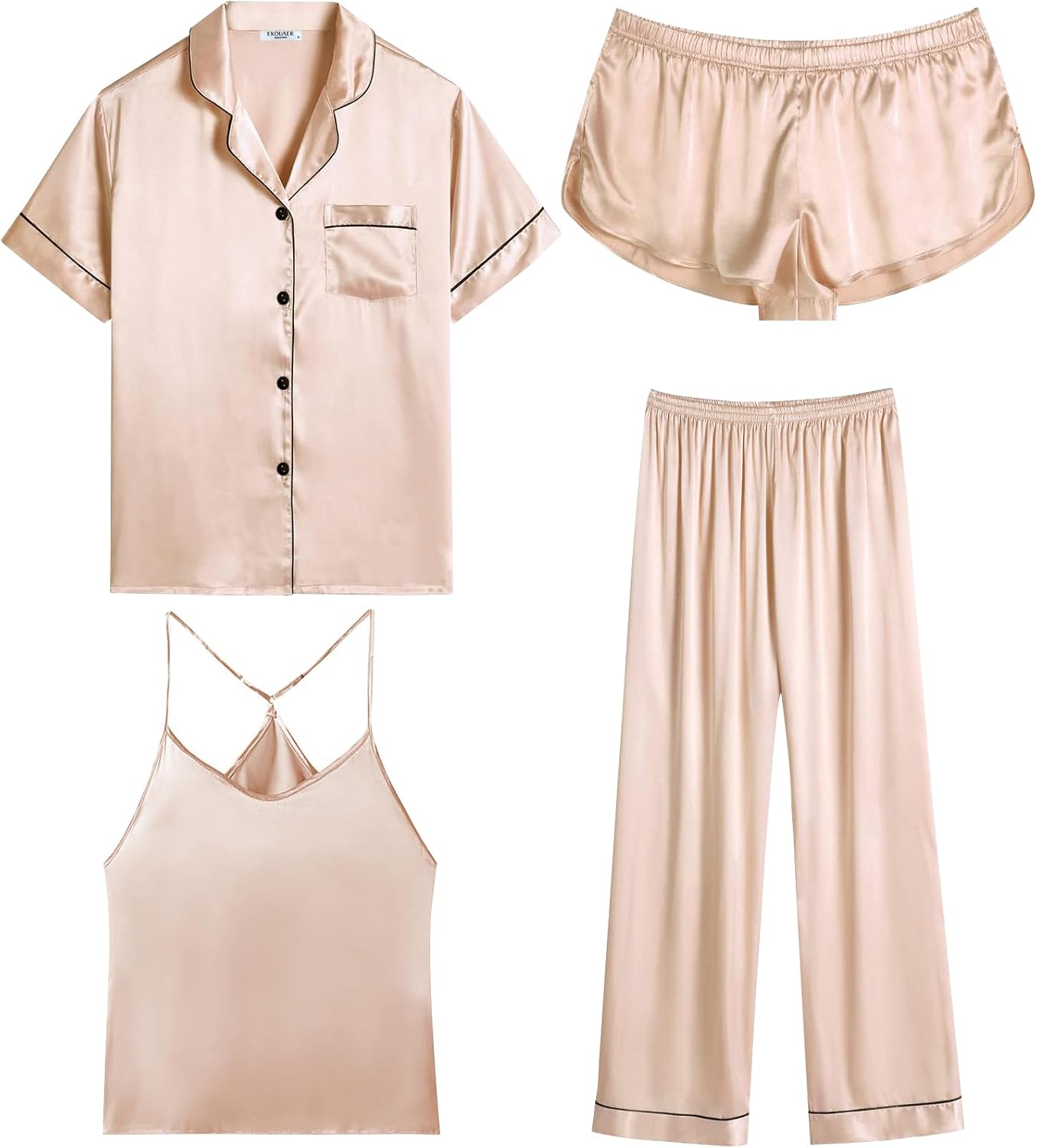 Ekouaer 4PCs Womens Satin Silky Pajama Set for Comfort