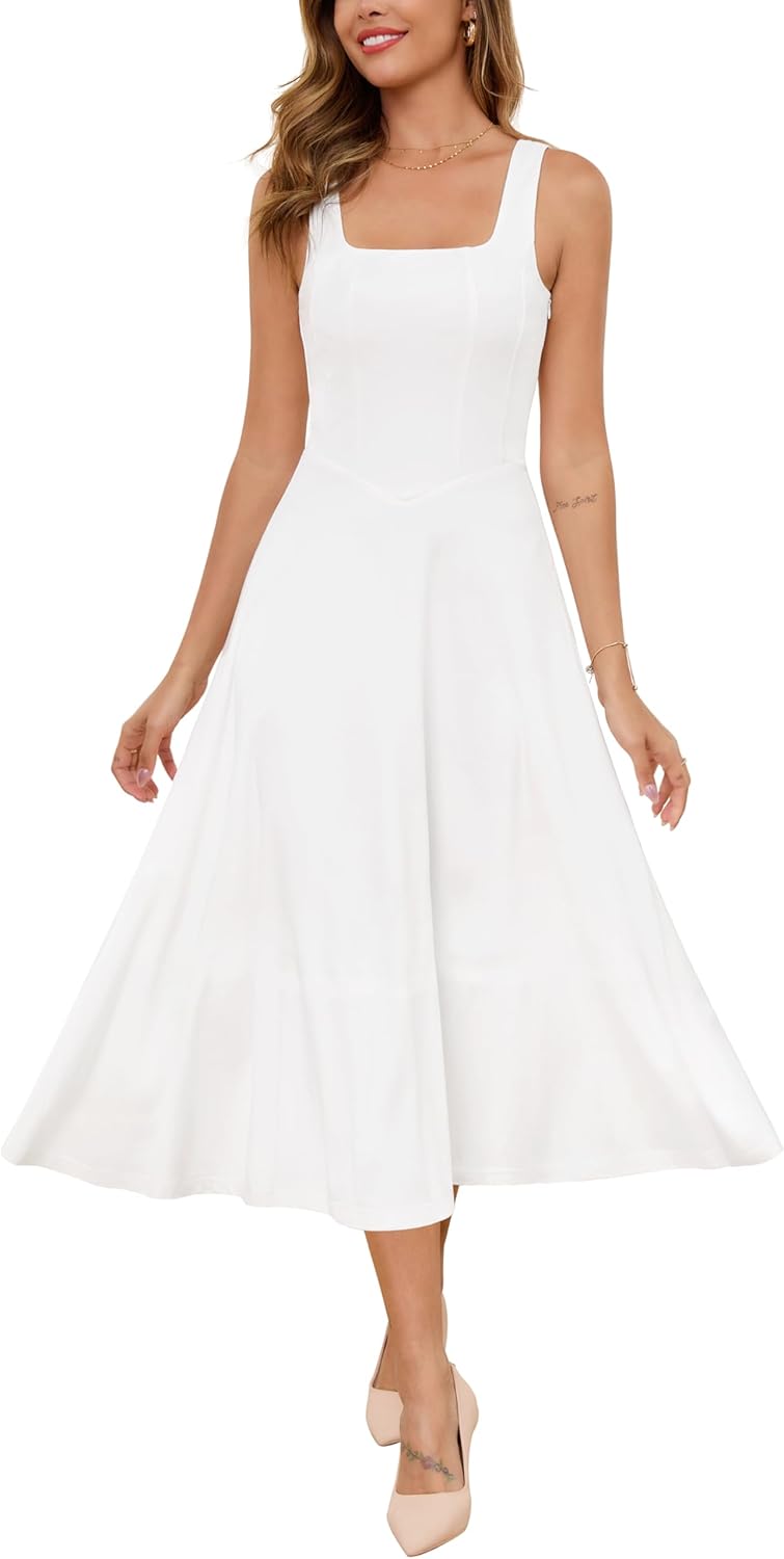 Zattcas Womens Square Neck Sleeveless Flowy Midi Dress Review
