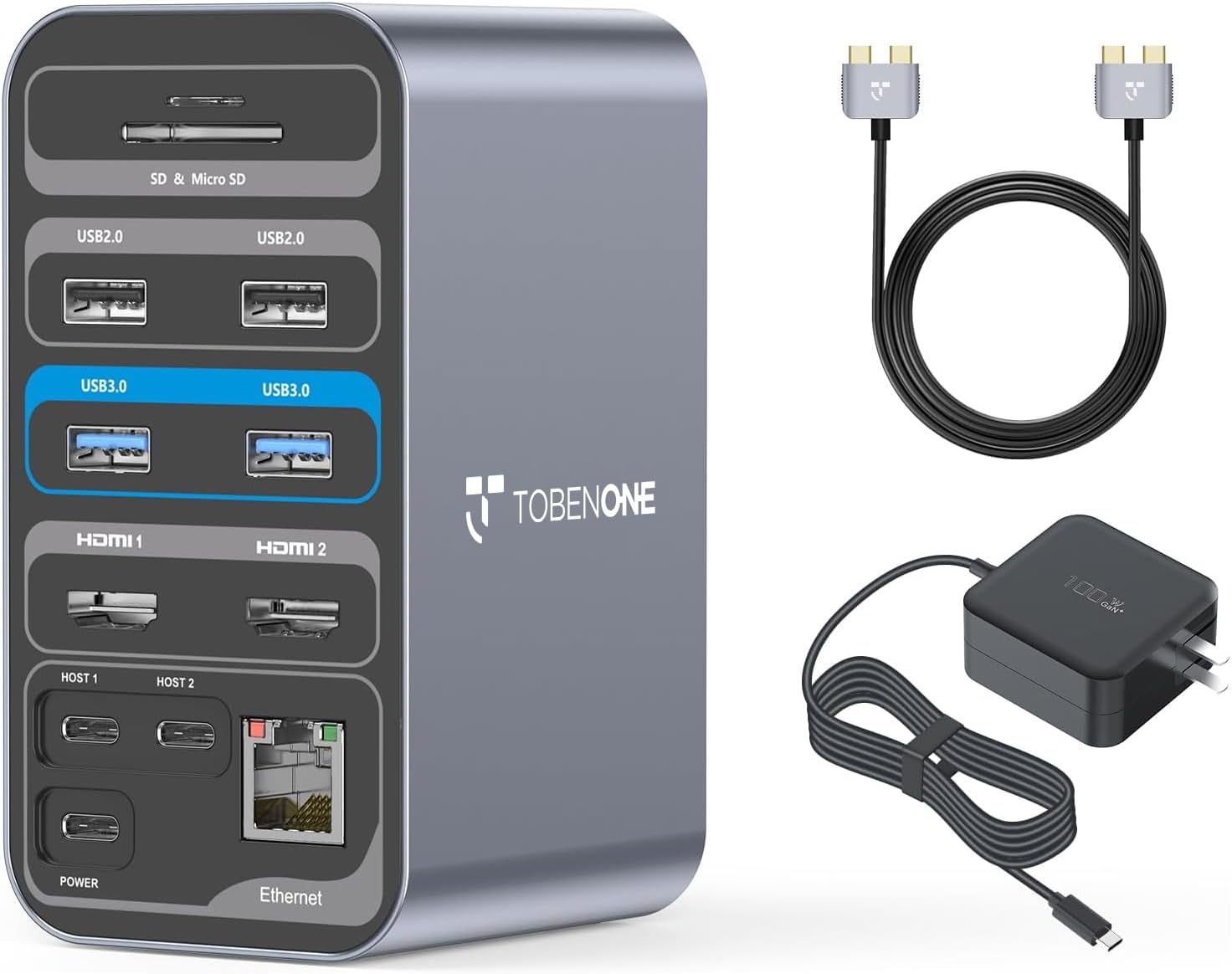 TobenONE Docking Station Dual Monitor with 100W GaN Charger