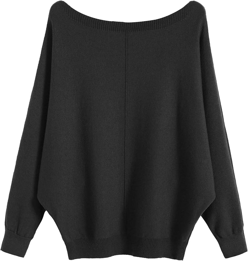 GABERLY Boat Neck Batwing Sleeves Oversized Sweater for Women