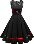 Women's 50s Vintage Floral Lace Retro Rockabilly Swing Dress - Cotton