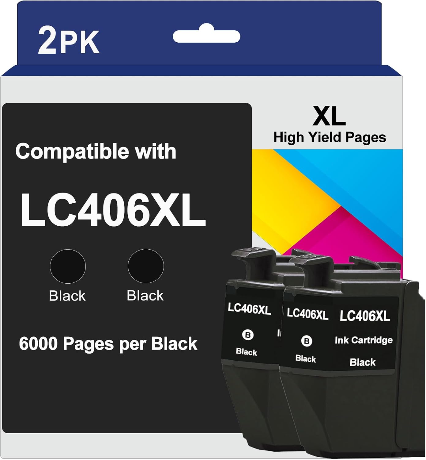 LC406XL Ink Cartridges Replacement for Brother Printers - 2 Pack