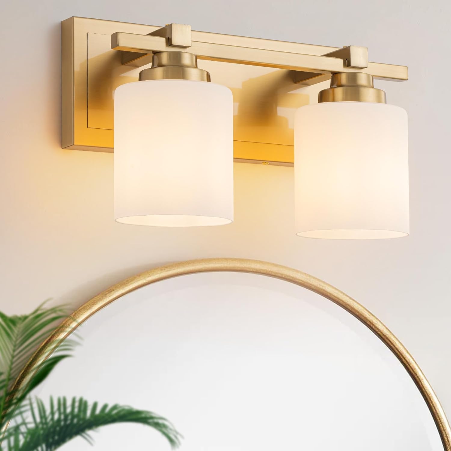 2 Light Modern Bathroom Light Fixtures Over Mirror with Brass Finish