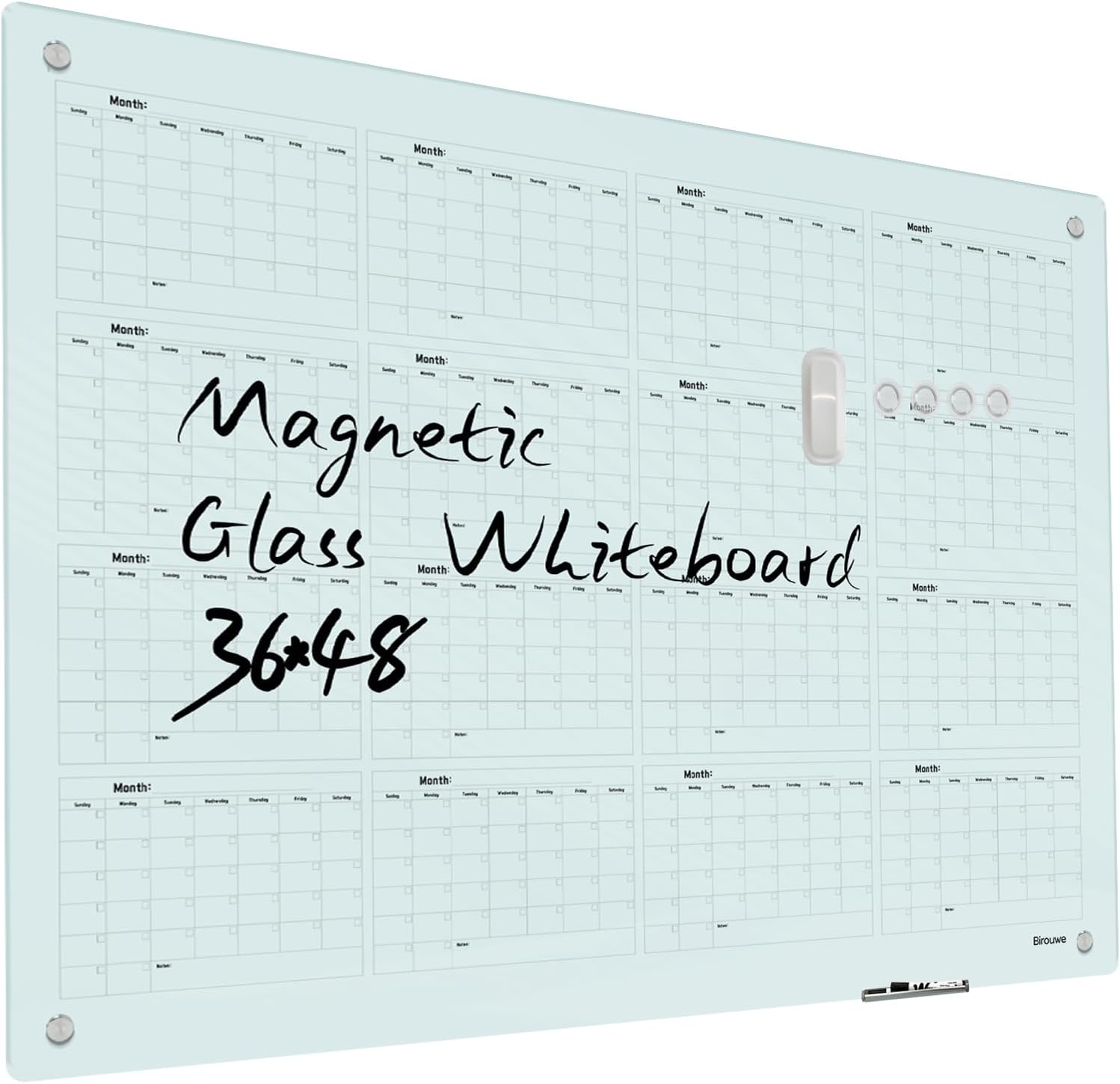 Magnetic Glass Yearly Calendar Whiteboard - 48x36 Frameless Board