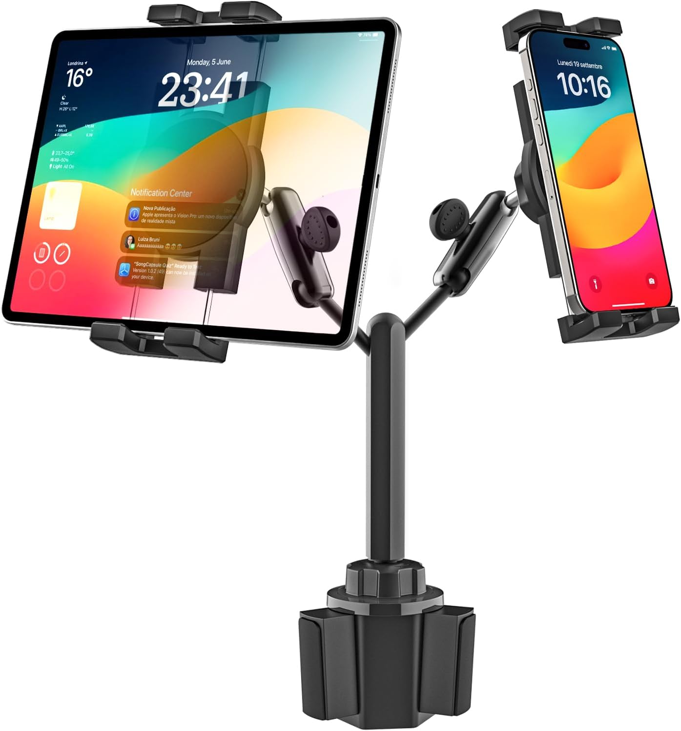 GDZN Dual Tablet Holder for Car Cup Holder - Heavy Duty Design