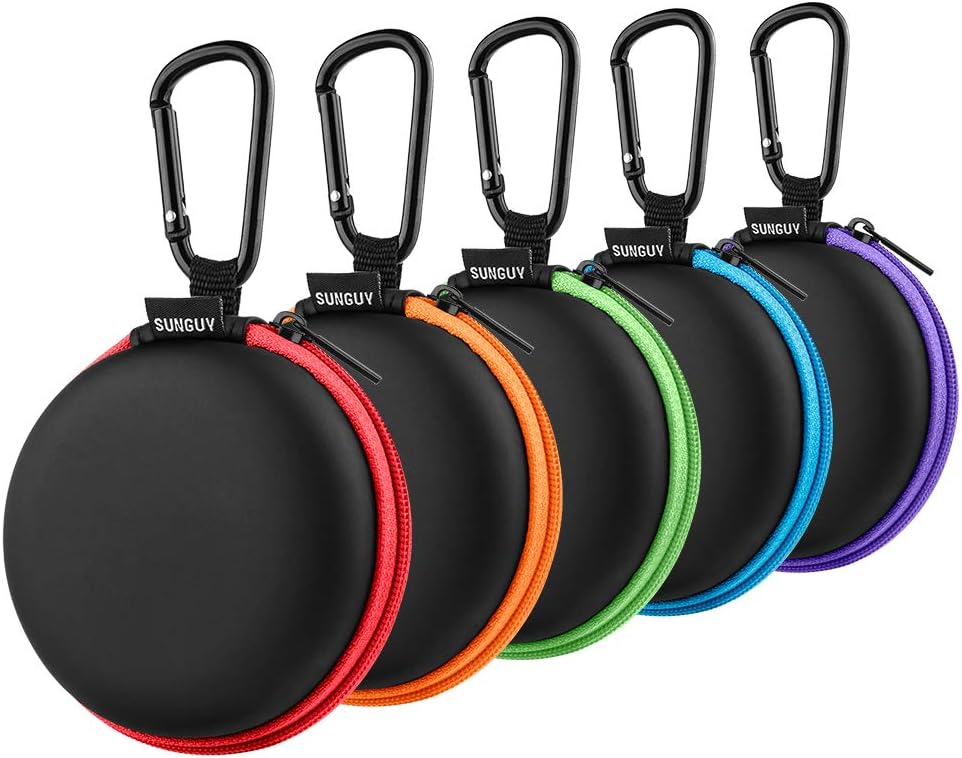SUNGUY 5-Pack Small Round Earphone Carry Case