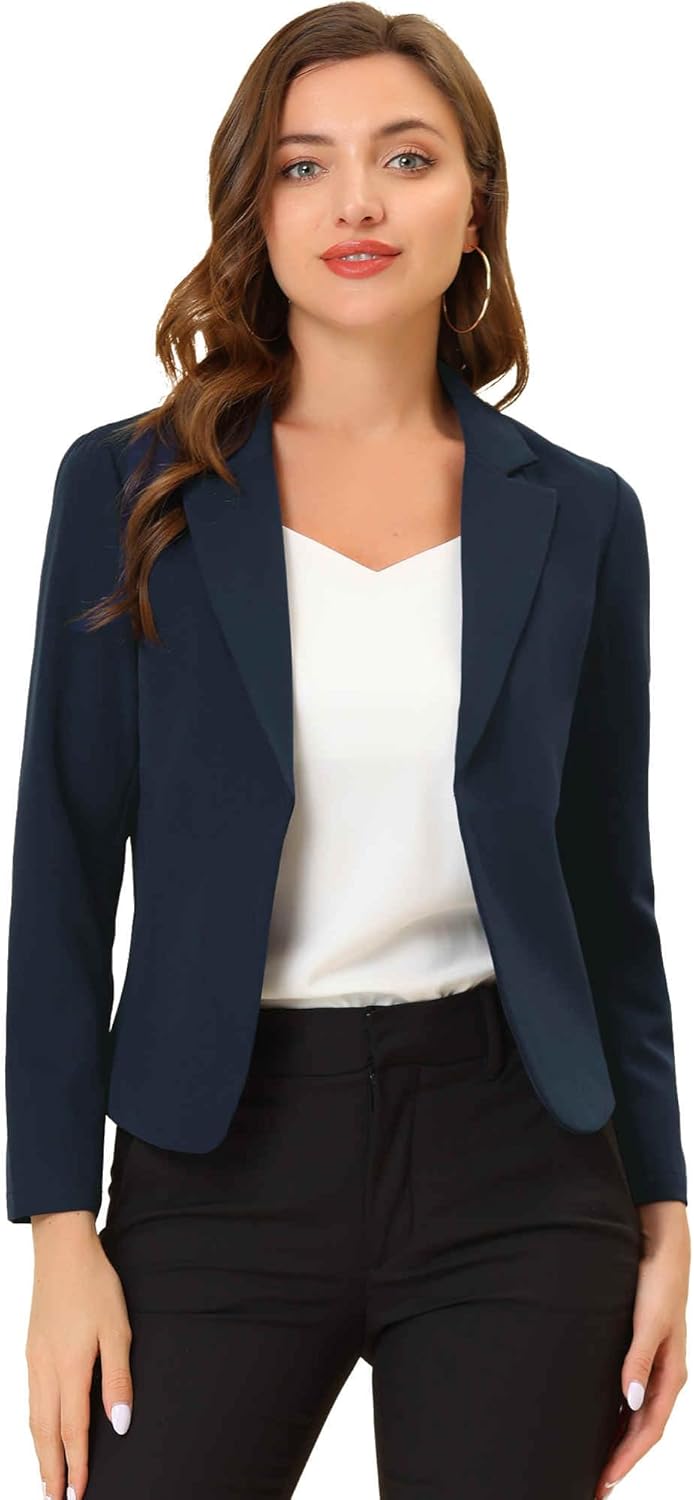 Allegra K Women's Open Front Crop Suit Blazer for Office Wear