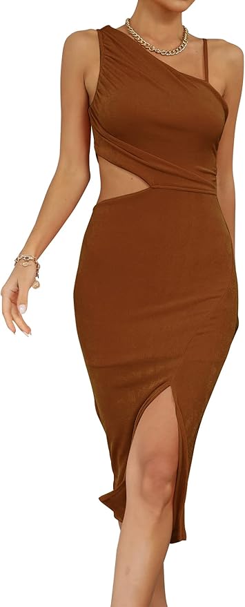 LYANER Women's One Shoulder Ruched Bodycon Midi Dress Review