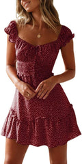 Women's Ruffle Sleeve Dress Featuring Sweetheart Neckline