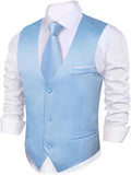 Barry.Wang Vest for Men V-neck Satin Waistcoat - Slim Formal Fit