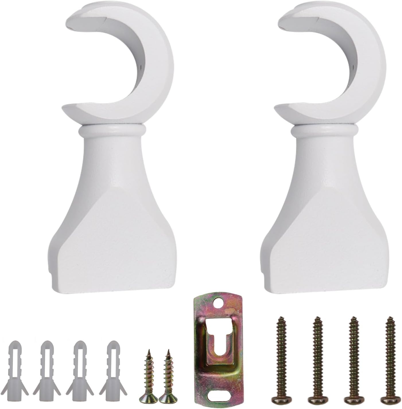 Antrader White Wood Curtain Rod Brackets x2 - Strong Support for 1-3/8in Rods