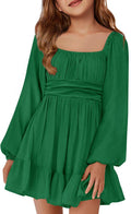 Batermoon Girls Long Sleeve Tie Back Dress - Retro A-Line Mini Dresses