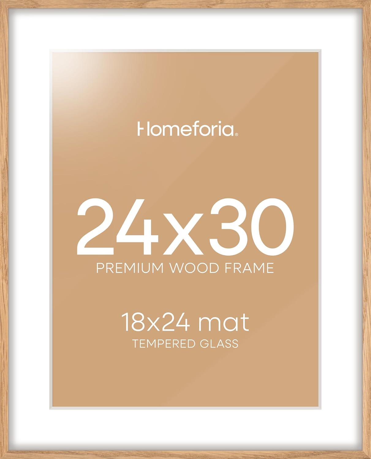 High-End Natural Oak 24x30 Picture Frame with Mat for Photos