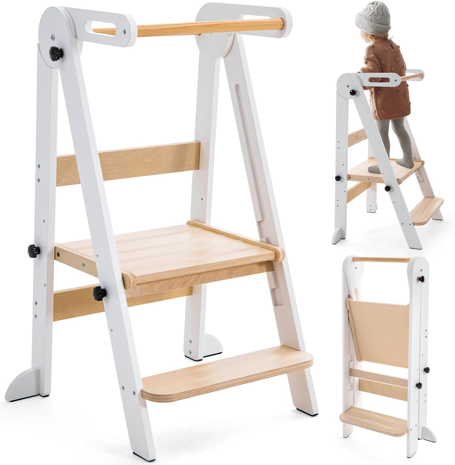 Foldable Toddler Kitchen Stool Helper for Safe Learning Fun