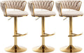 Velvet Bar Stools Set of 3 Counter Height - Gold Swivel, Beige