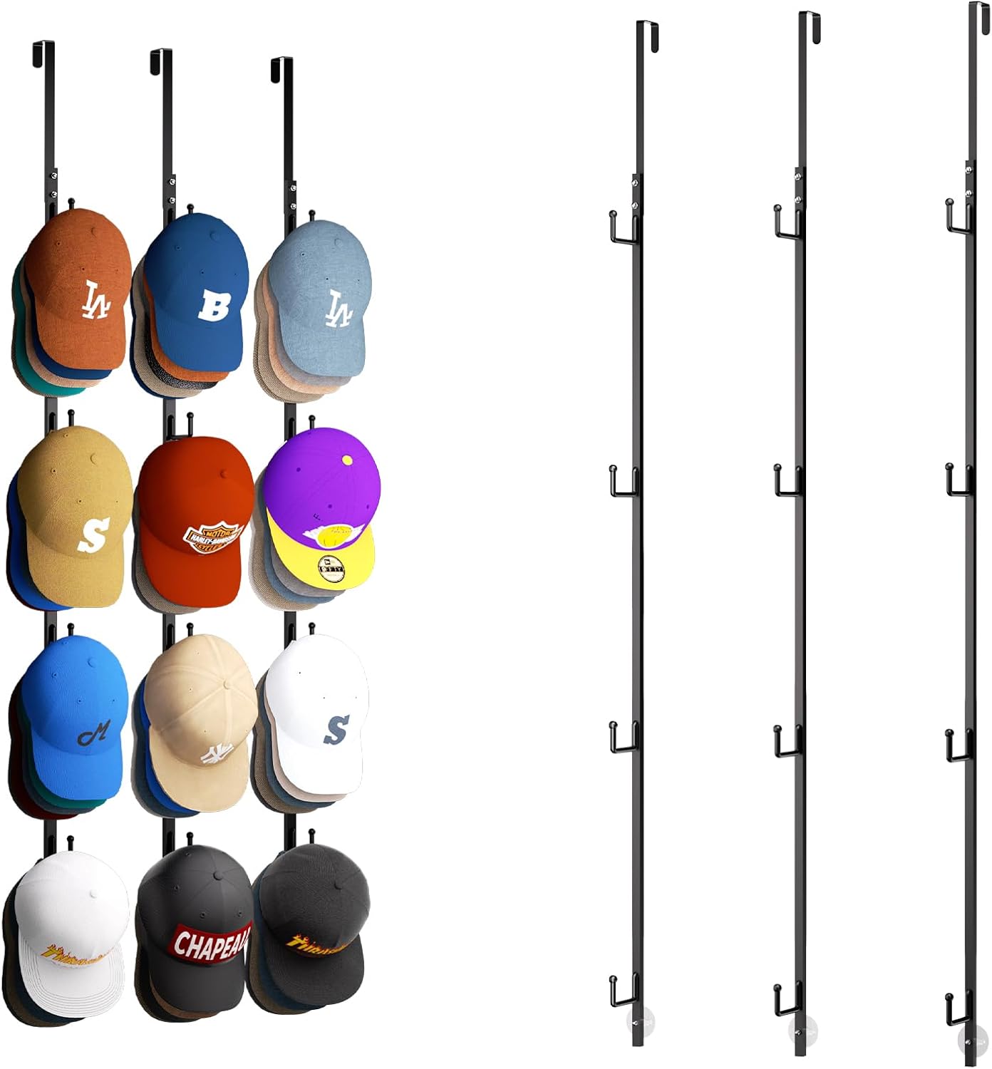 HapiRm Over Door Hat Rack - 12 Hooks for 60 Caps Storage