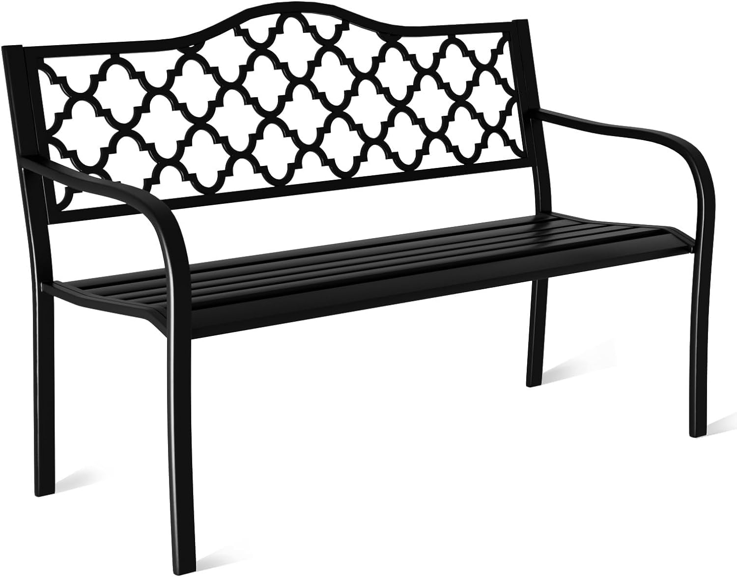 Metal Outdoor Bench with Diamond Pattern Backrest for Comfort