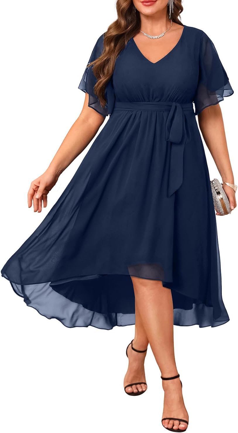 Plus Size Dresses Wedding Guest - Chiffon V Neck High Low Style