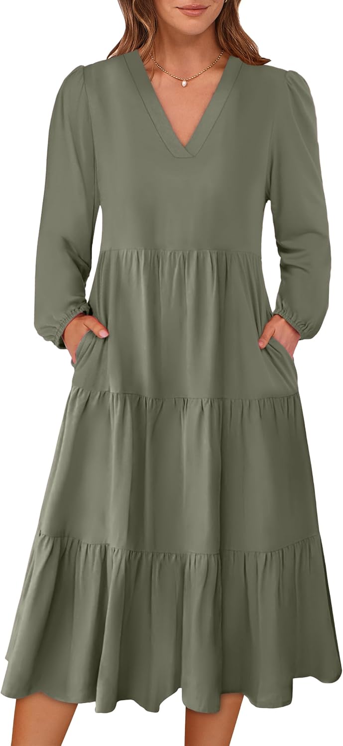 ANRABESS Women's Long Lantern Sleeve Floral Midi Dress Review