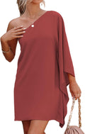 Jhsnjnr Women's One Shoulder Batwing Sleeve Dress - Flowy Summer Party