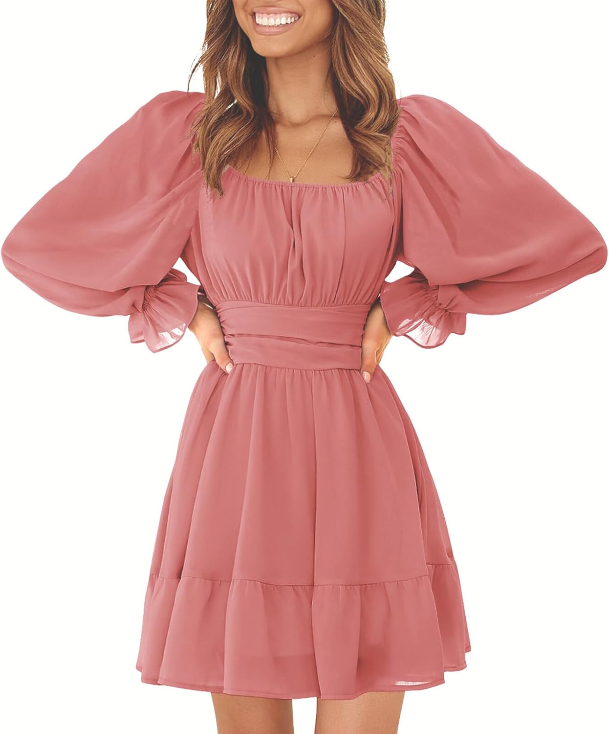 EXLURA Women's Casual Long Lantern Sleeve Mini Dress Review