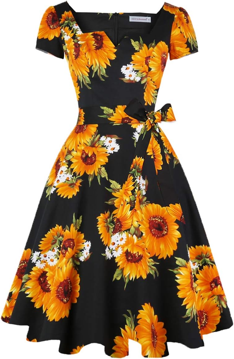 Girstunm Women's Classic Tea Dress with Pockets for Any Occasion