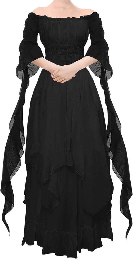 YEAXLUD Women's Victorian Dress Puff Sleeve Off Shoulder Ruffle