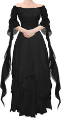 Victorian Renaissance Dress Puff Sleeve Off Shoulder Ruffle YEAXLUD