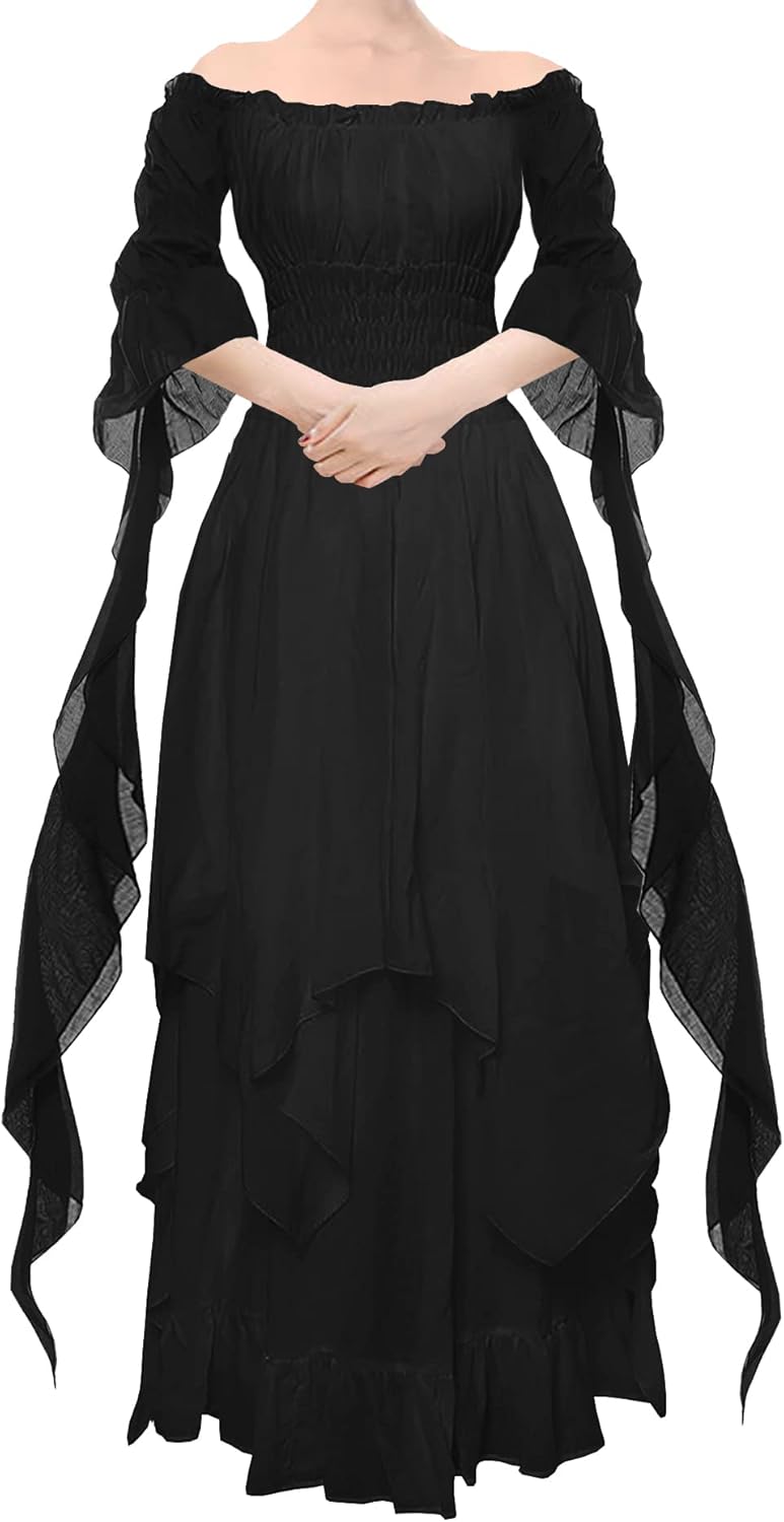 YEAXLUD Women's Victorian Dress Off Shoulder Ruffle Costume