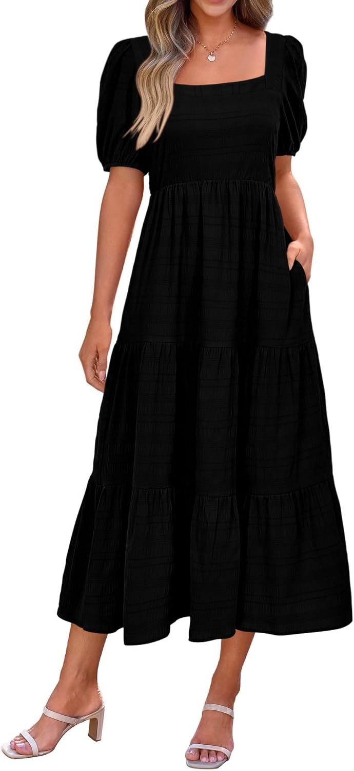 PRETTYGARDEN Women's Summer Dresses 2025 Puff Sleeve A-Line