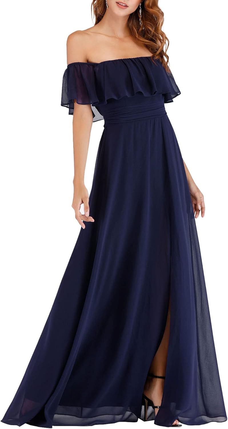 Elegant Off The Shoulder Side Split Maxi Bridesmaid Dress