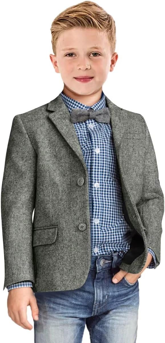 Boys Blazer Retro Herringbone Sport Coat for Formal Events