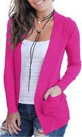 VOIANLIMO Women's Open Front Long Sleeve Cardigan with Pockets - Cozy