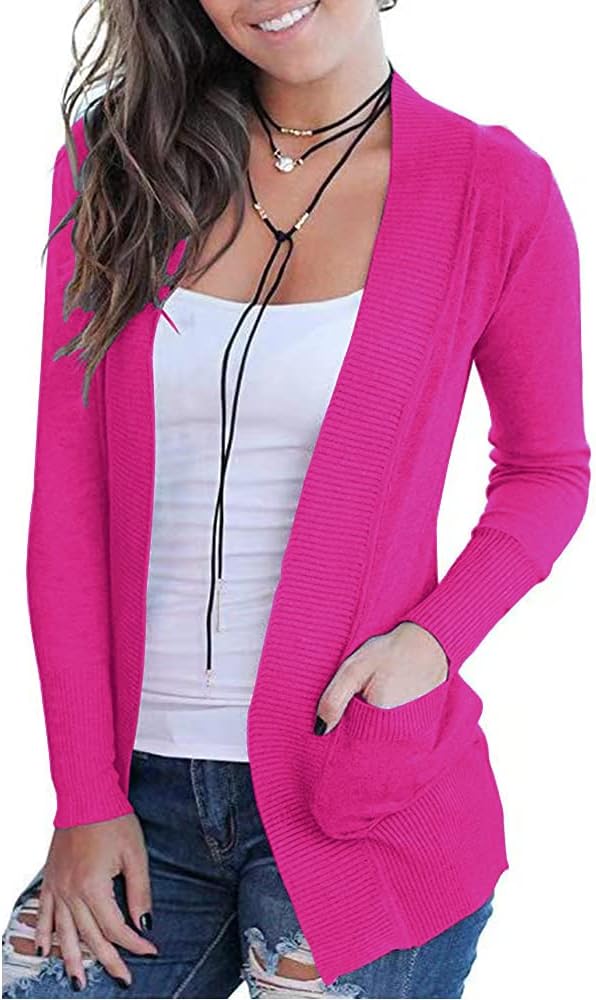 VOIANLIMO Women's Open Front Casual Long Sleeve Cardigan