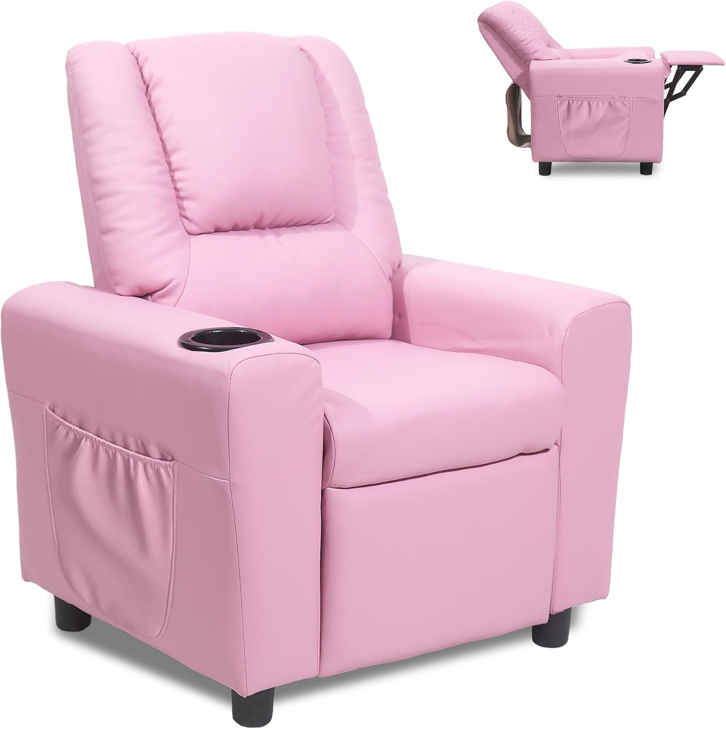 Kids Recliner Chair with Cup Holder for Ages 0-5, Pink Comfort