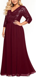 Womens Plus Size Sequin V Neck Long Maxi Dress - Elegant Evening