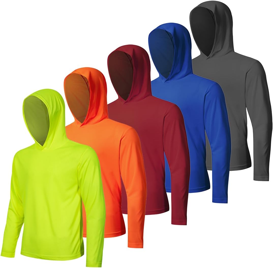 5 Pack Men's UPF 50+ Sun Protection Hoodie Shirts for Outdoor Fun