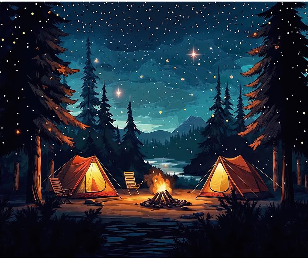 10x8ft Forest Scene Camping Backdrop for Adventure Photography