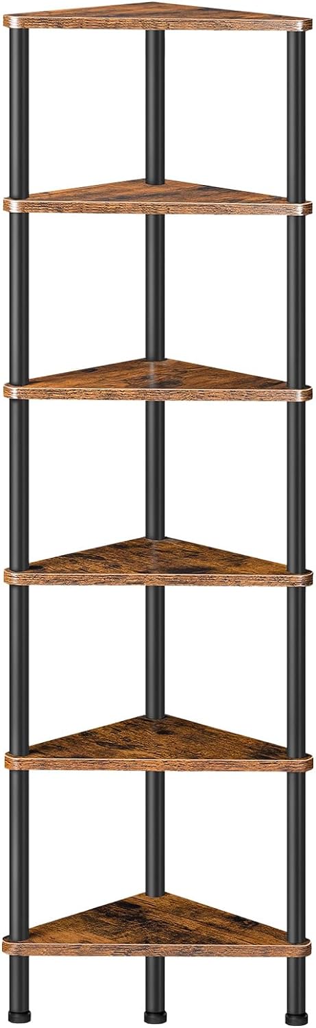 HOOBRO Corner Shelf Stand - 6-Tier Industrial Bookshelf