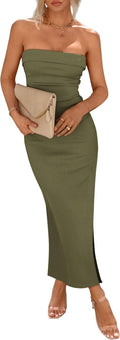 Women's Strapless Ribbed Maxi Tube Dress - Elegant Summer Bodycon