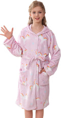 Girls Fleece Hooded Robe for Kids - Soft Plush Warm Printed Robe