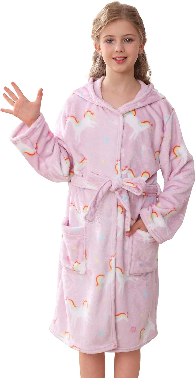 V.&GRIN Girls Fleece Hooded Robe for Kids Ages 5-14 Years